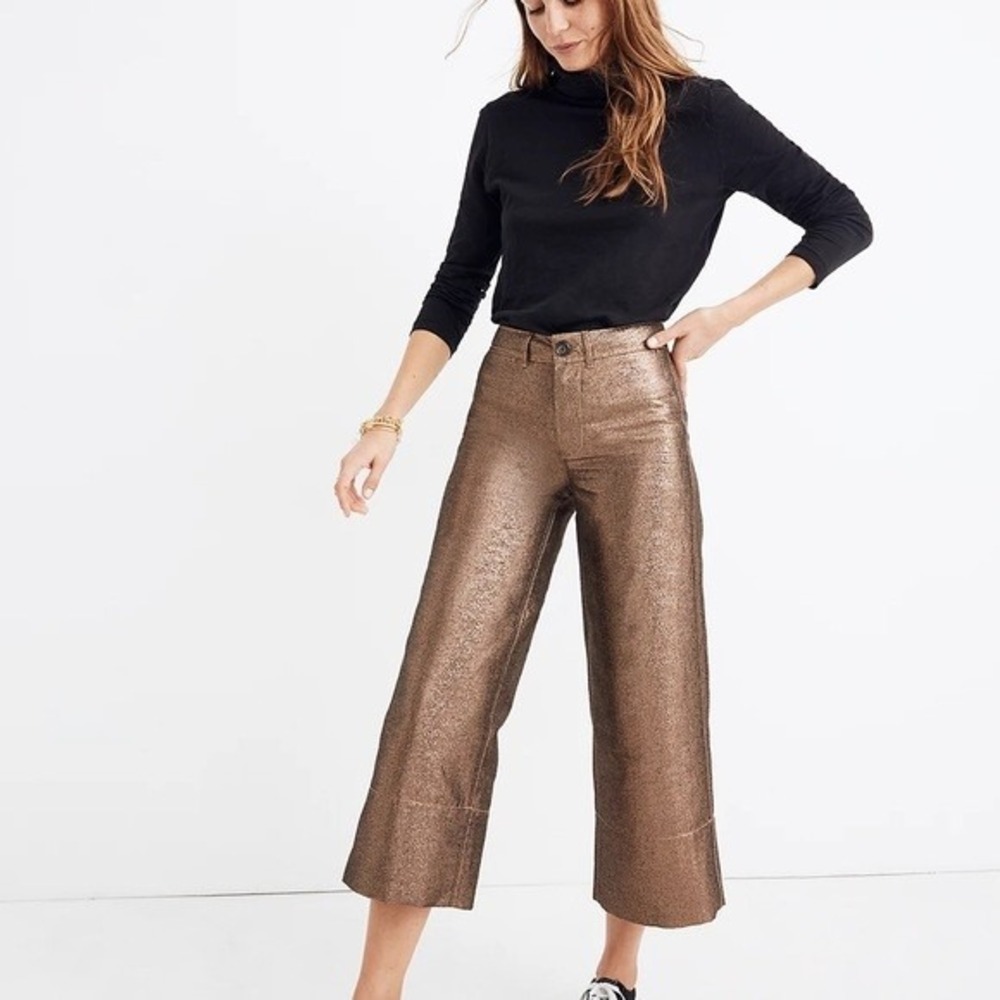 Madewell Bronze Metallic Wide Leg Crop Pants Bronze Coated High Rise Size 27